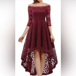 Dressystar Women's Off Shoulder Hi-Lo Lace Dress Short Sleeve Formal Cocktail